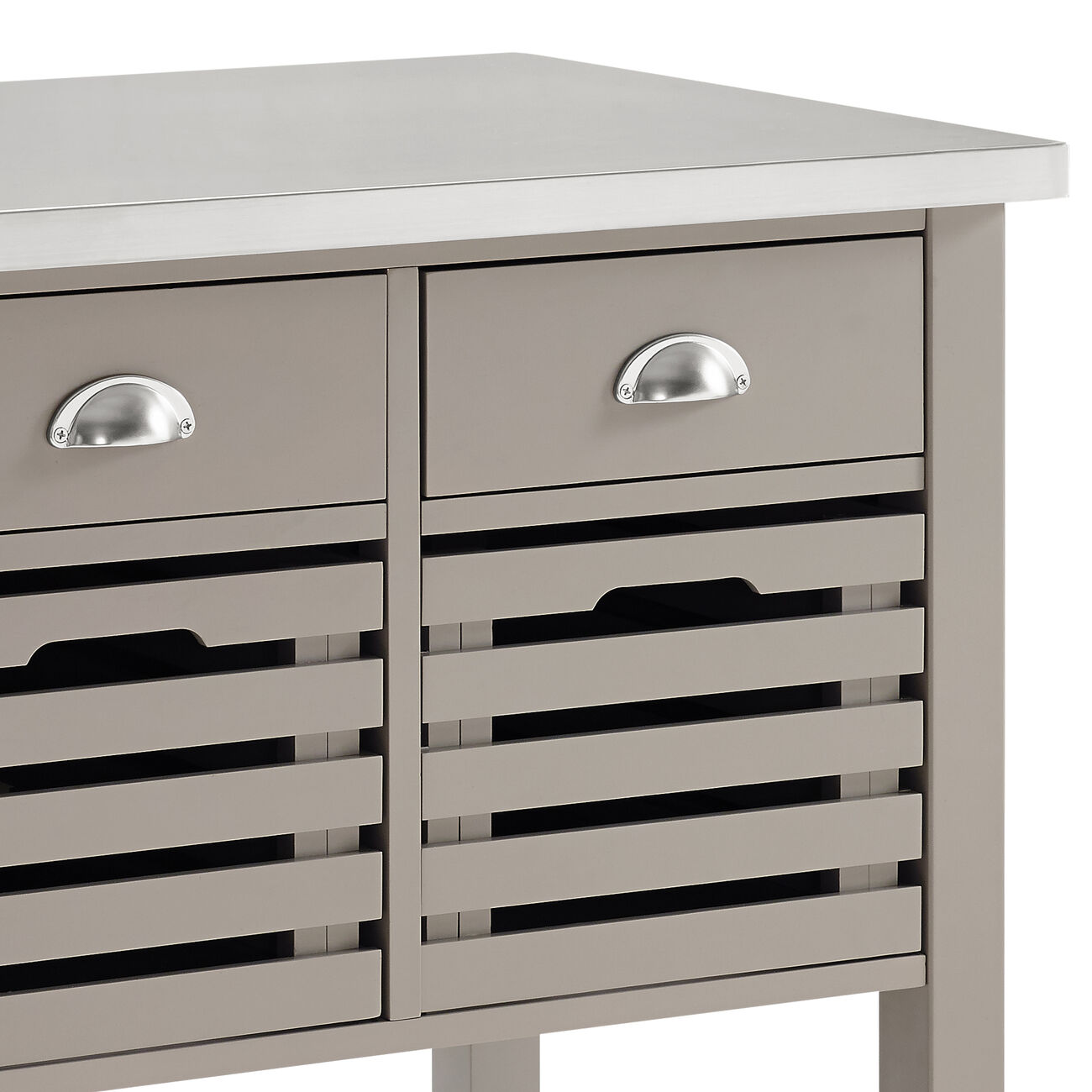 4 Drawer Wooden Kitchen Cart with Caster Wheels, Gray and Silver