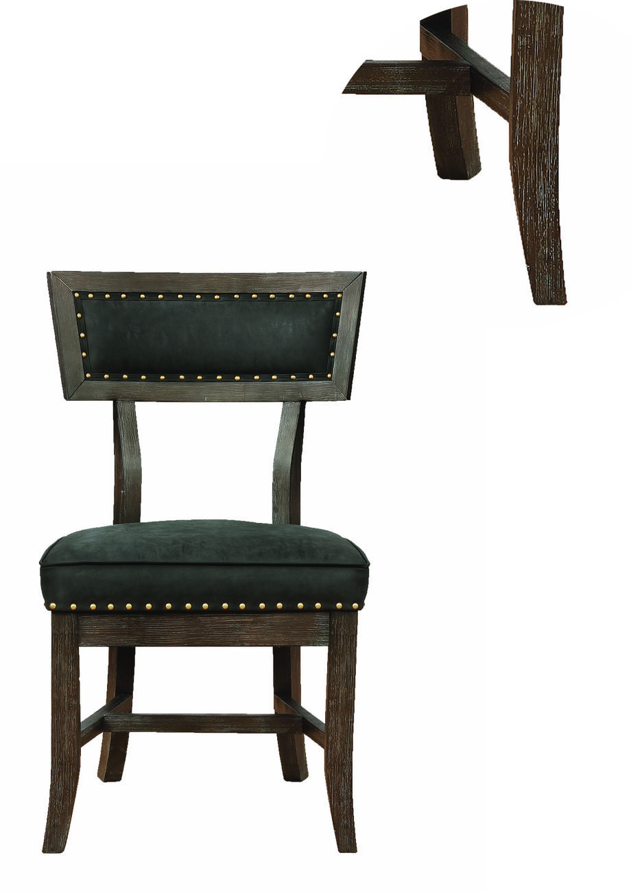 Fabric Upholstered Wooden Dining Chair with Nail Head Trims, Black, Set of Two