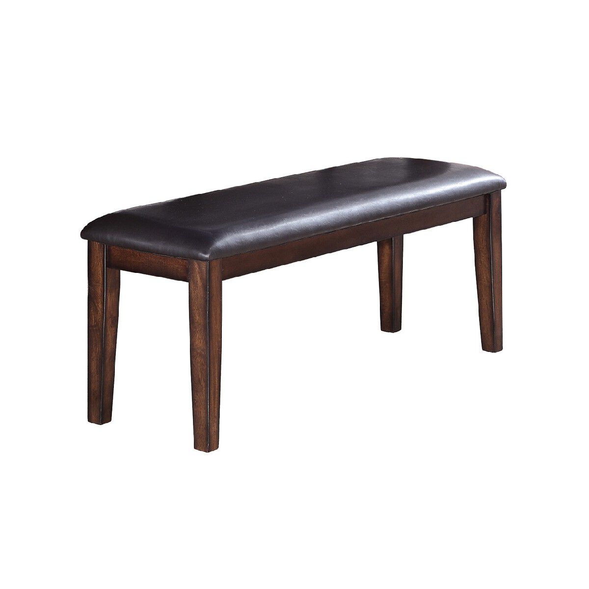 Rectangular Bench with Leatherette Seat and Chamfered Legs, Black and Brown - BM215442