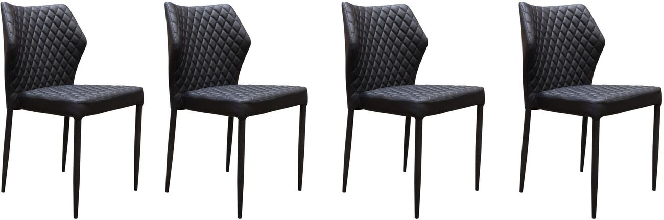 Diamond Tufted Leatherette Dining Chair with Metal Legs, Black, Set  of Four