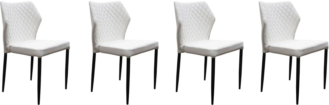 Diamond Tufted Leatherette Dining Chair with  Metal Legs, White, Set  of Four