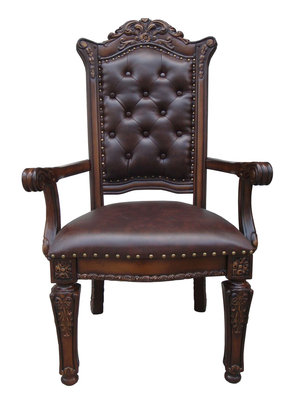Leather Upholstered Button Tufted Wooden Side Chair, Set of Two,Brown