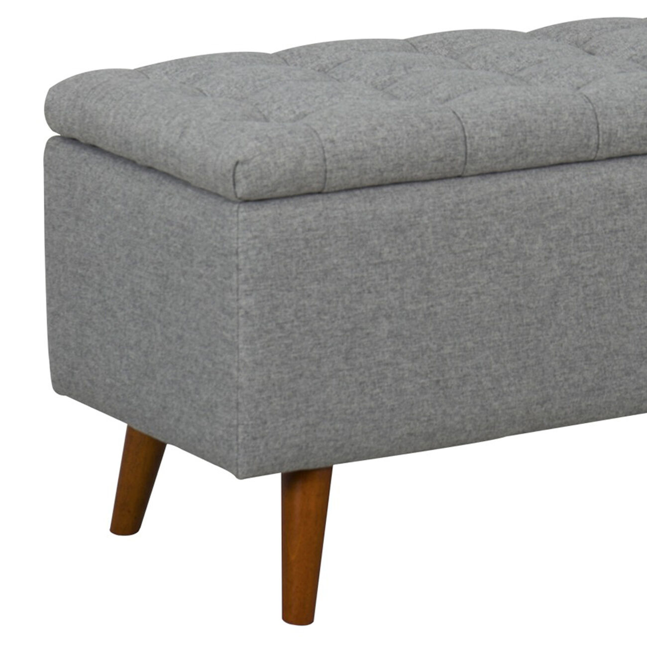 Tufted Storage Bench With Button Tufted Top, Hinged Seat Storage And Splayed Wood Feet, Light Gray