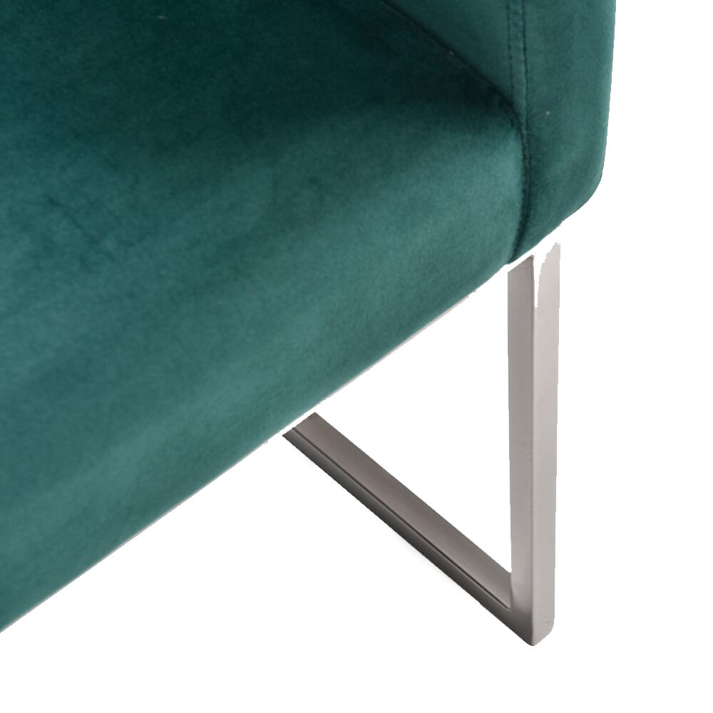 Fabric Upholstered Dining Chair with Round Cantilever Base,Green and Silver