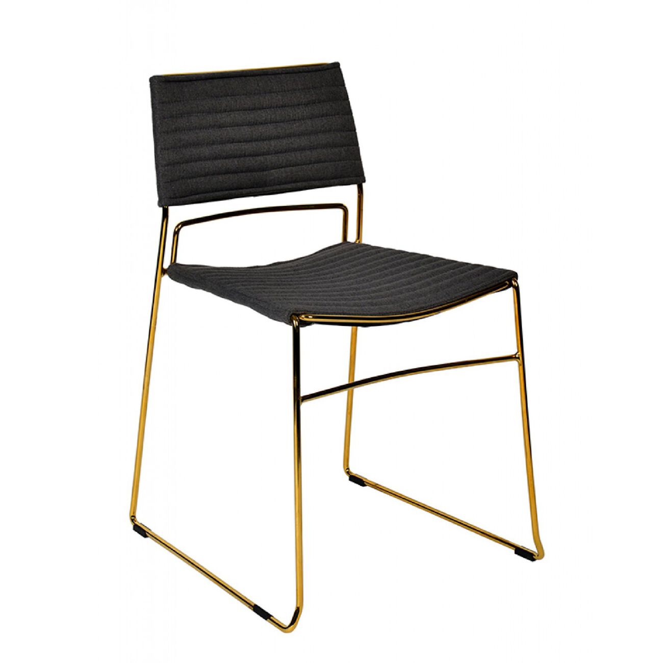 Ribbed Back Dining Chair and Metal Sled Base, Set of 2, Gray and Gold