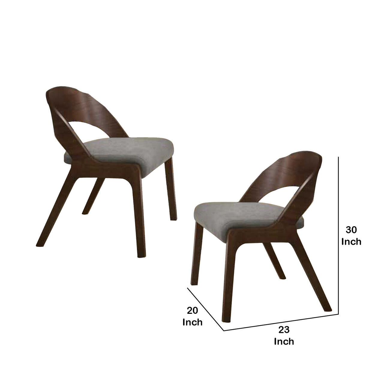 Wooden Dining Chair with Open Curved Back Design, Seat of 2, Walnut Brown