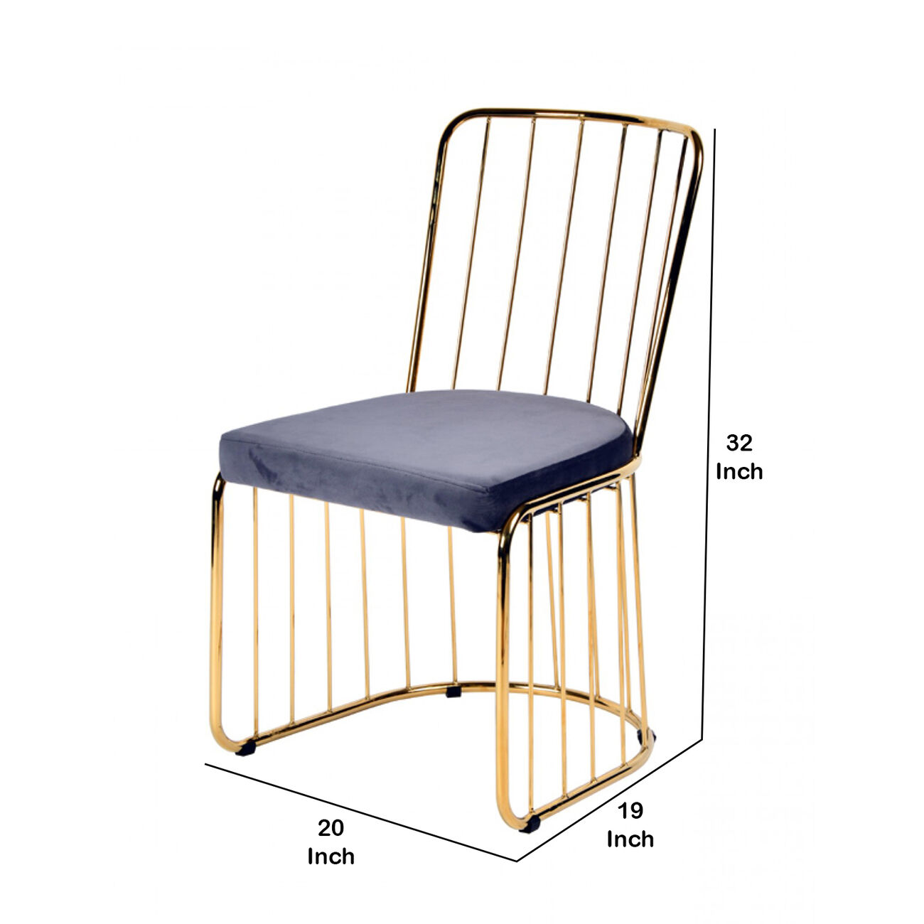 Cage Design Metal Dining Chair, Set of 2, Blue and Gold