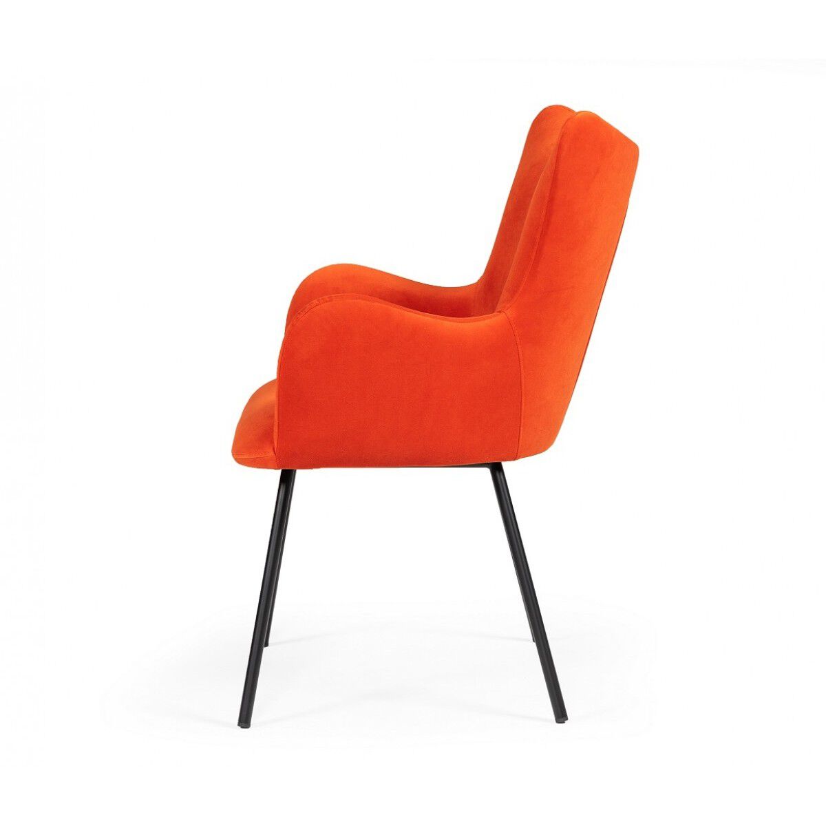Fabric Upholstered Dining Chair with Winged Back and Curved Arms, Orange