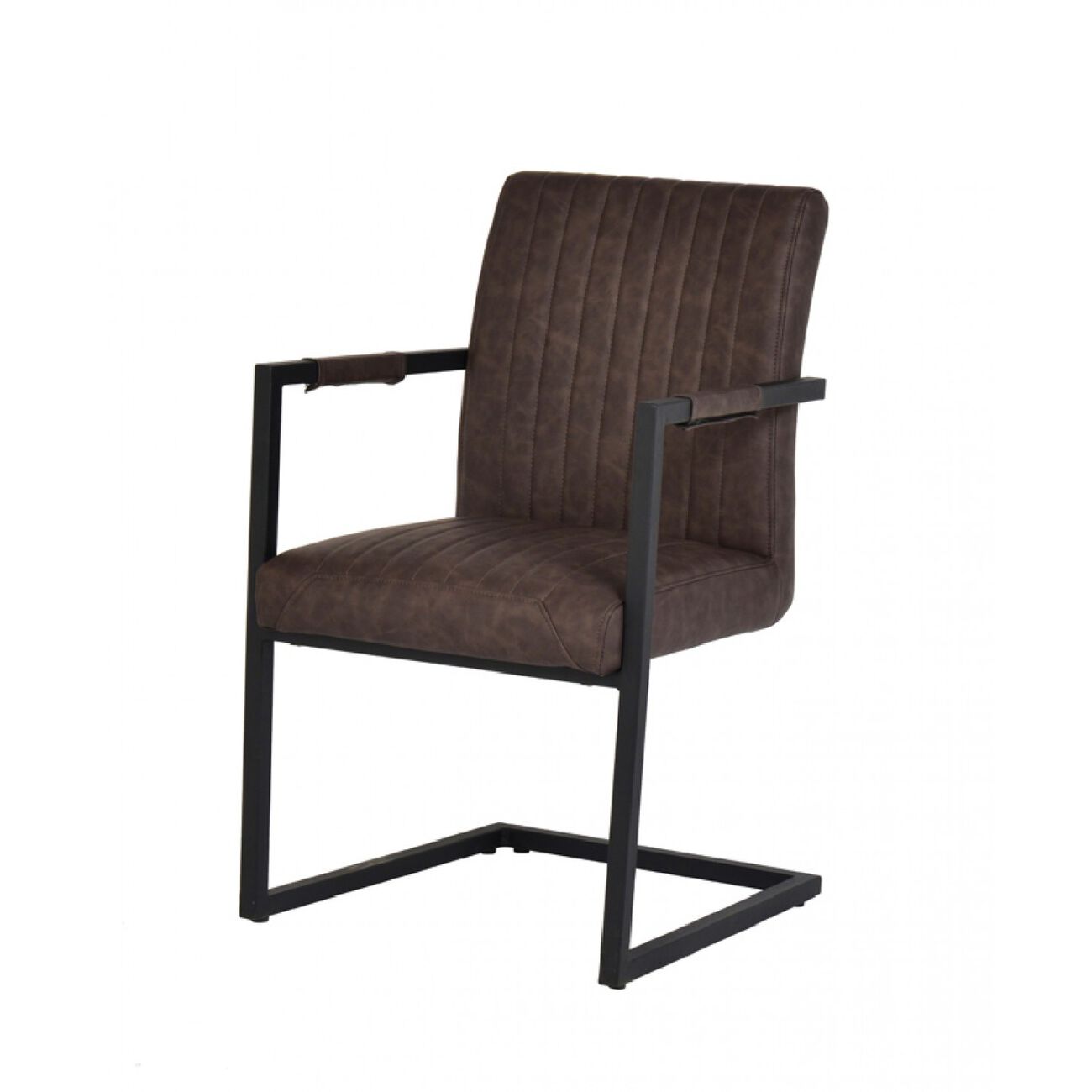 Metal Dining Chair with Cantilever Base and Vertical Stitch,Set of 2, Brown