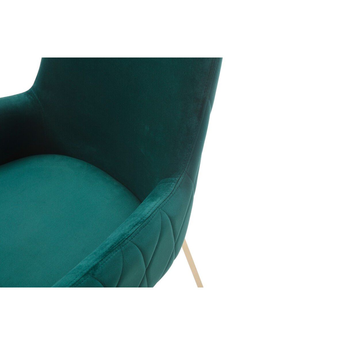 Fabric Upholstered Dining Chair with Straight Metal Legs, Green and Gold