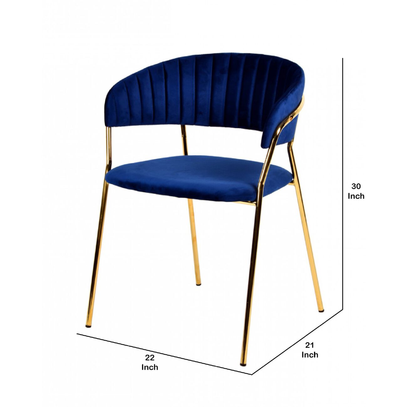 Fabric Upholstered Dining Chair with Metal Legs, Set of 2, Blue and Gold