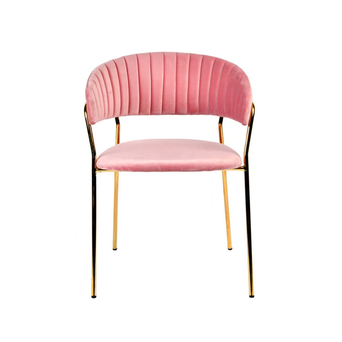 Fabric Upholstered Dining Chair with Metal Legs, Set of 2, Pink and Gold