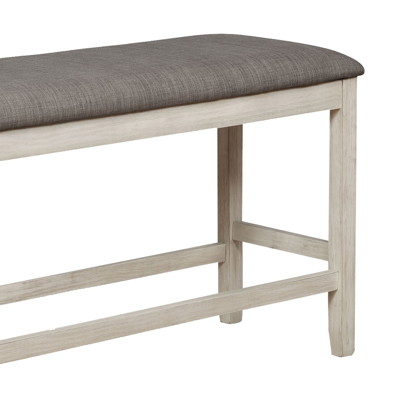Counter Height Bench with Fabric Upholstered Seat, White and Gray - BM215438