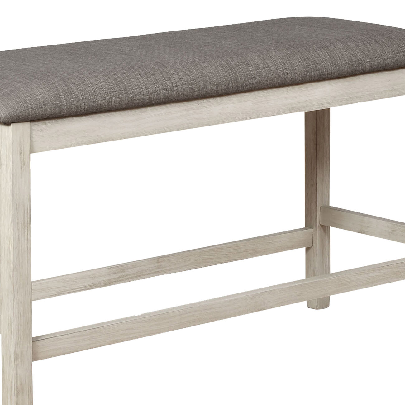 Counter Height Bench with Fabric Upholstered Seat, White and Gray - BM215438