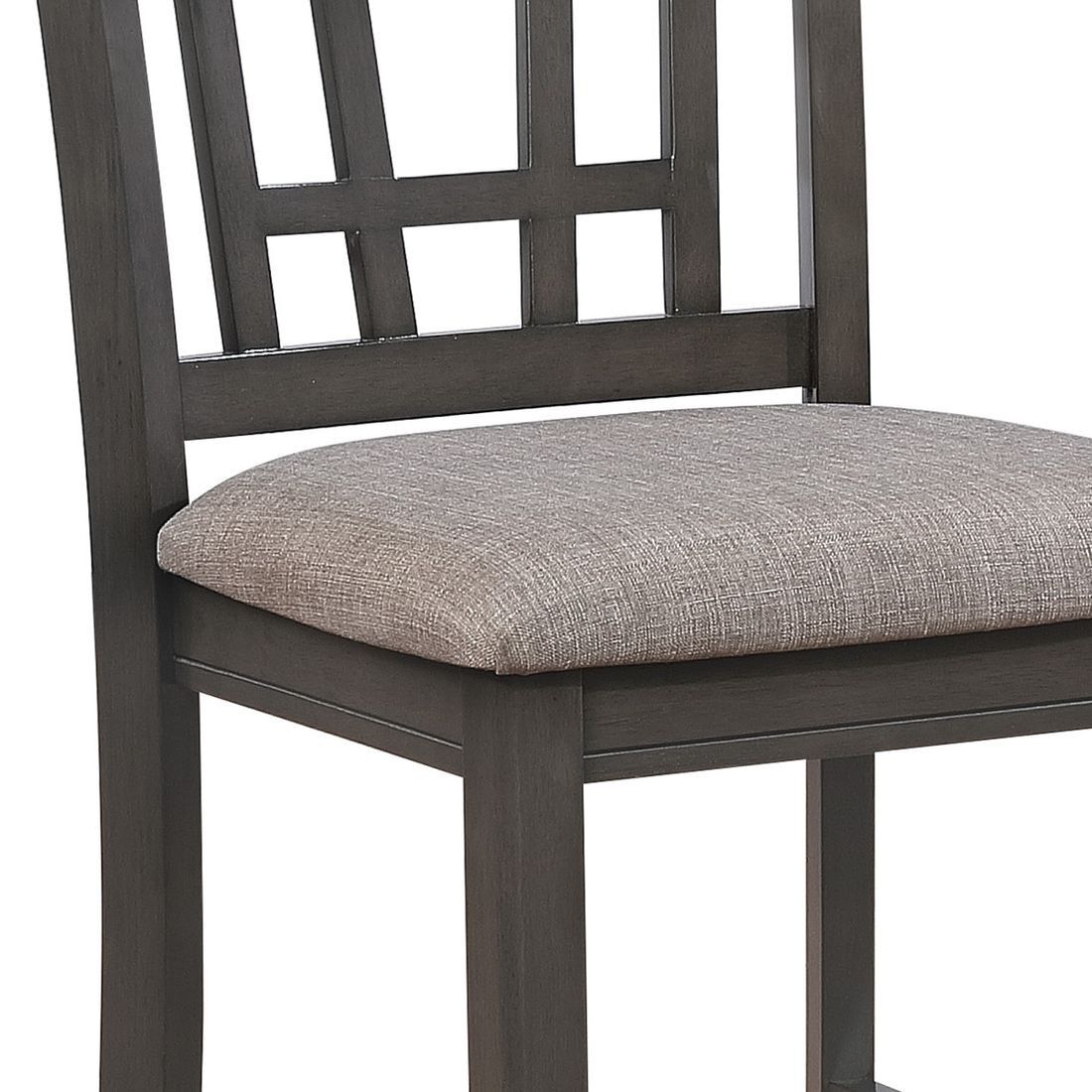 Wooden Dining Side Chairs with Open Grid Pattern, Set of 2, Gray and Brown