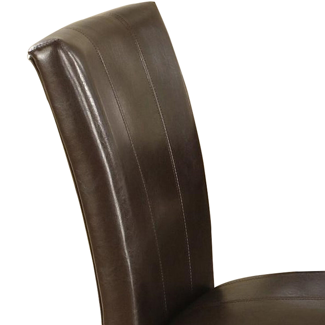 Wood and Faux Leather Dining Side Chairs with Stitch Details,Set of 2,Brown