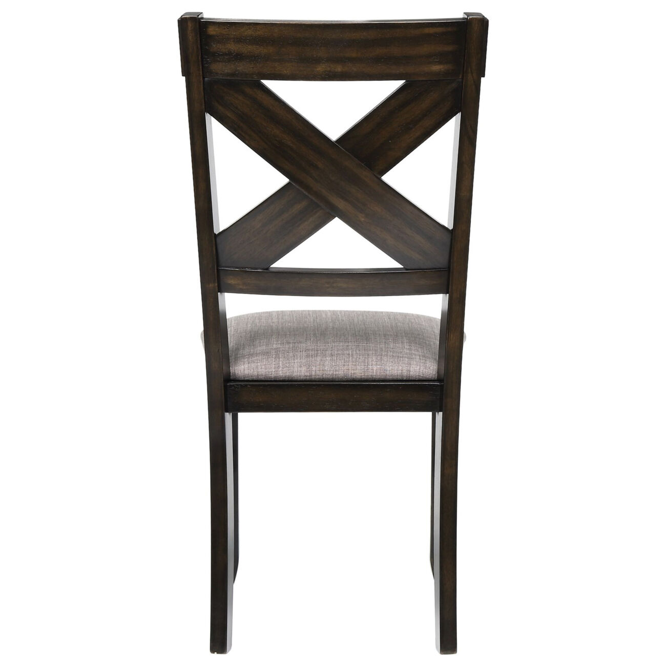 Wood and Fabric Dining Side Chair with X Back, Set of 2, Gray and Brown
