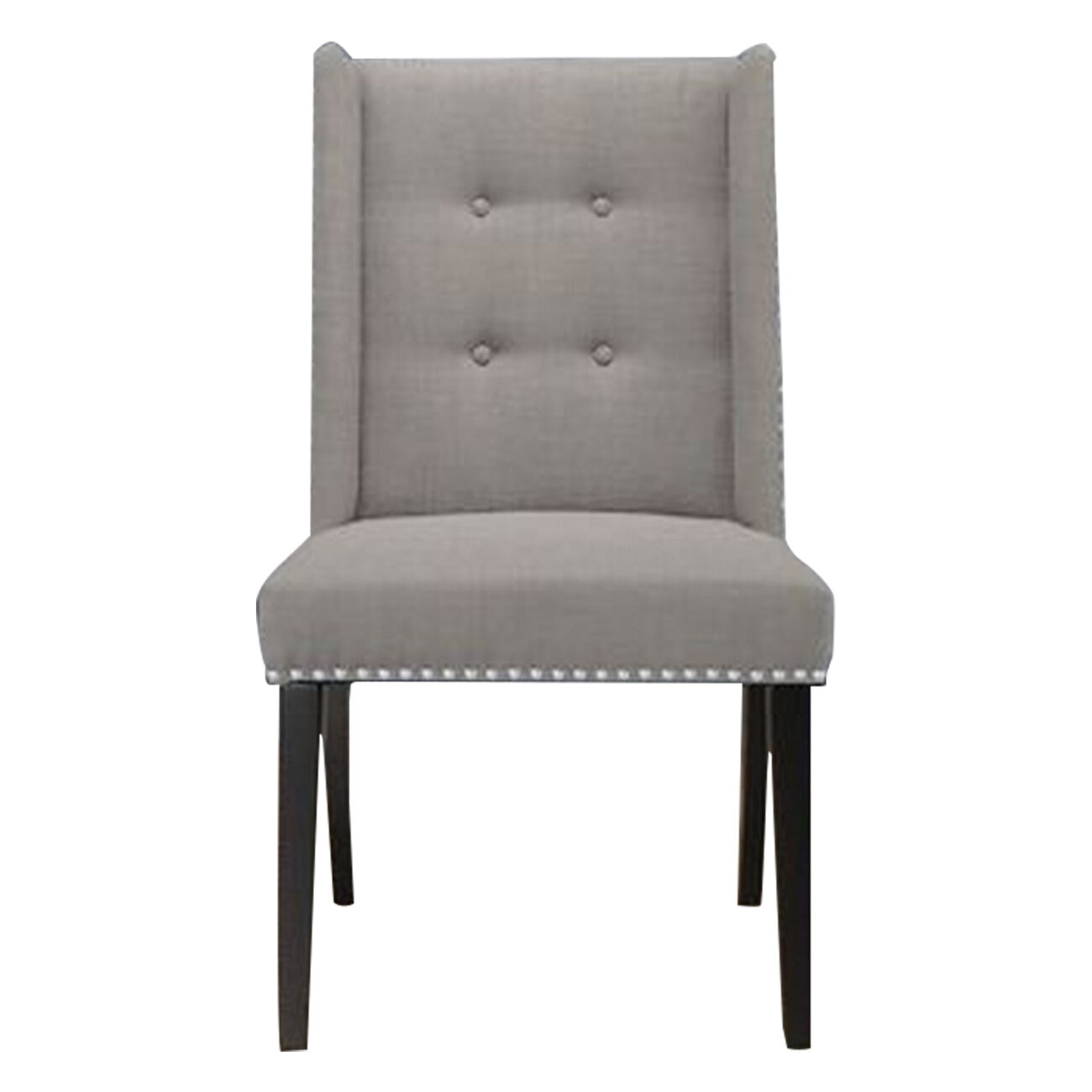 Button Tufted Wingback Fabric Dining Chair with Nailhead, Set of 2, Gray - BM229096