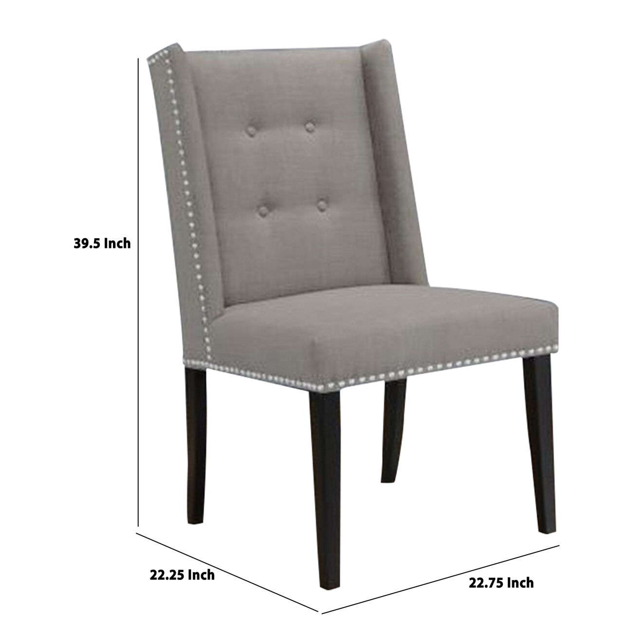 Button Tufted Wingback Fabric Dining Chair with Nailhead, Set of 2, Gray - BM229096