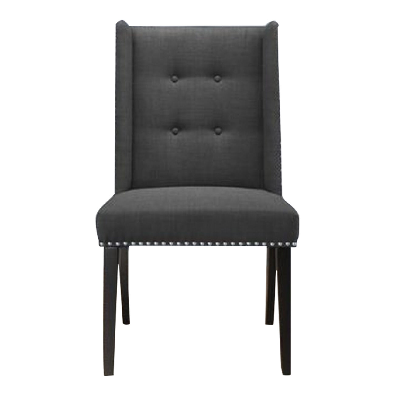 Button Tufted Fabric Dining Chair with Nailhead Trim, Set of 2, Dark Gray - BM229097