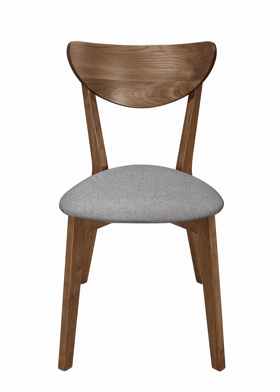 Wooden Plectrum Shape Padded Seat Dining Chair, Set of 2, Brown and Gray