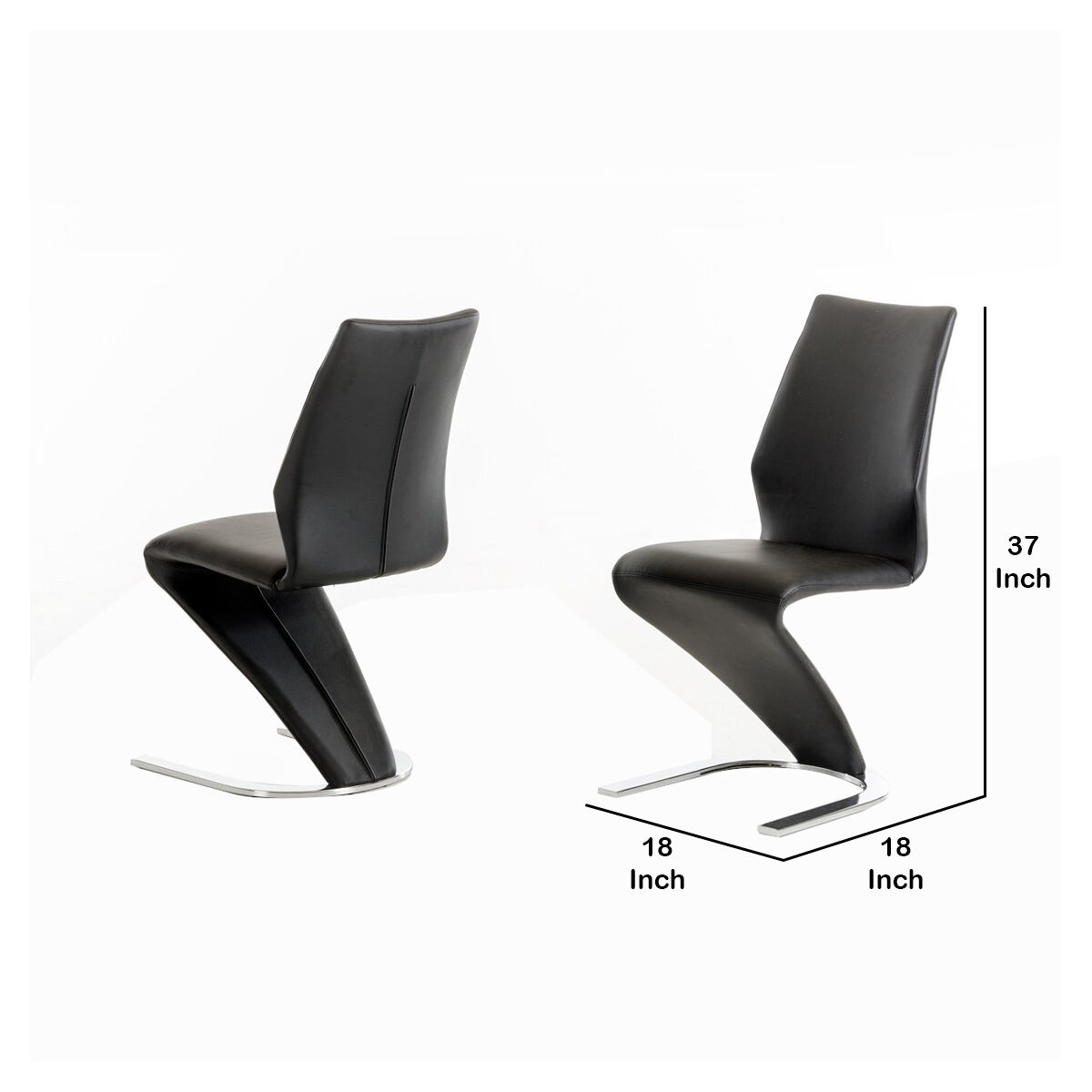 Faux Leather Dining Chair with U Shaped Base, Set of 2, Black and Silver