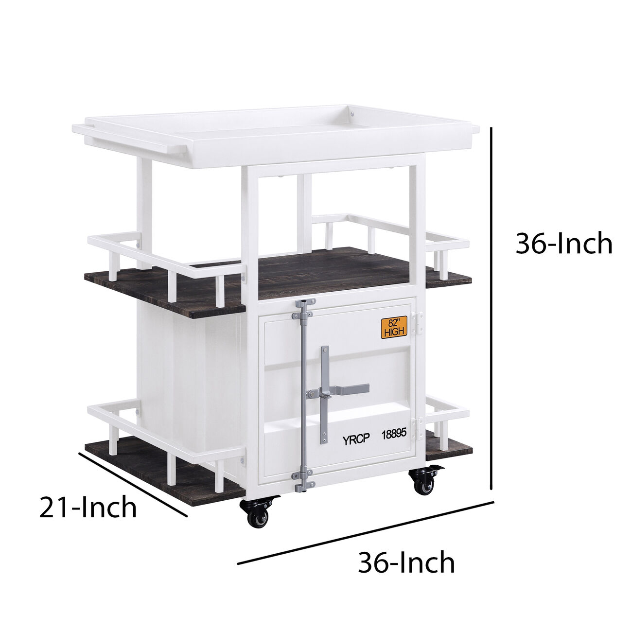 Industrial Style Metal Serving Cart with Casters, White