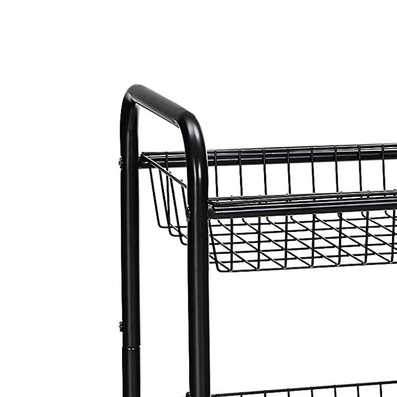 3 Tier Metal Frame Kitchen Cart with Casters and Grid Details, Black