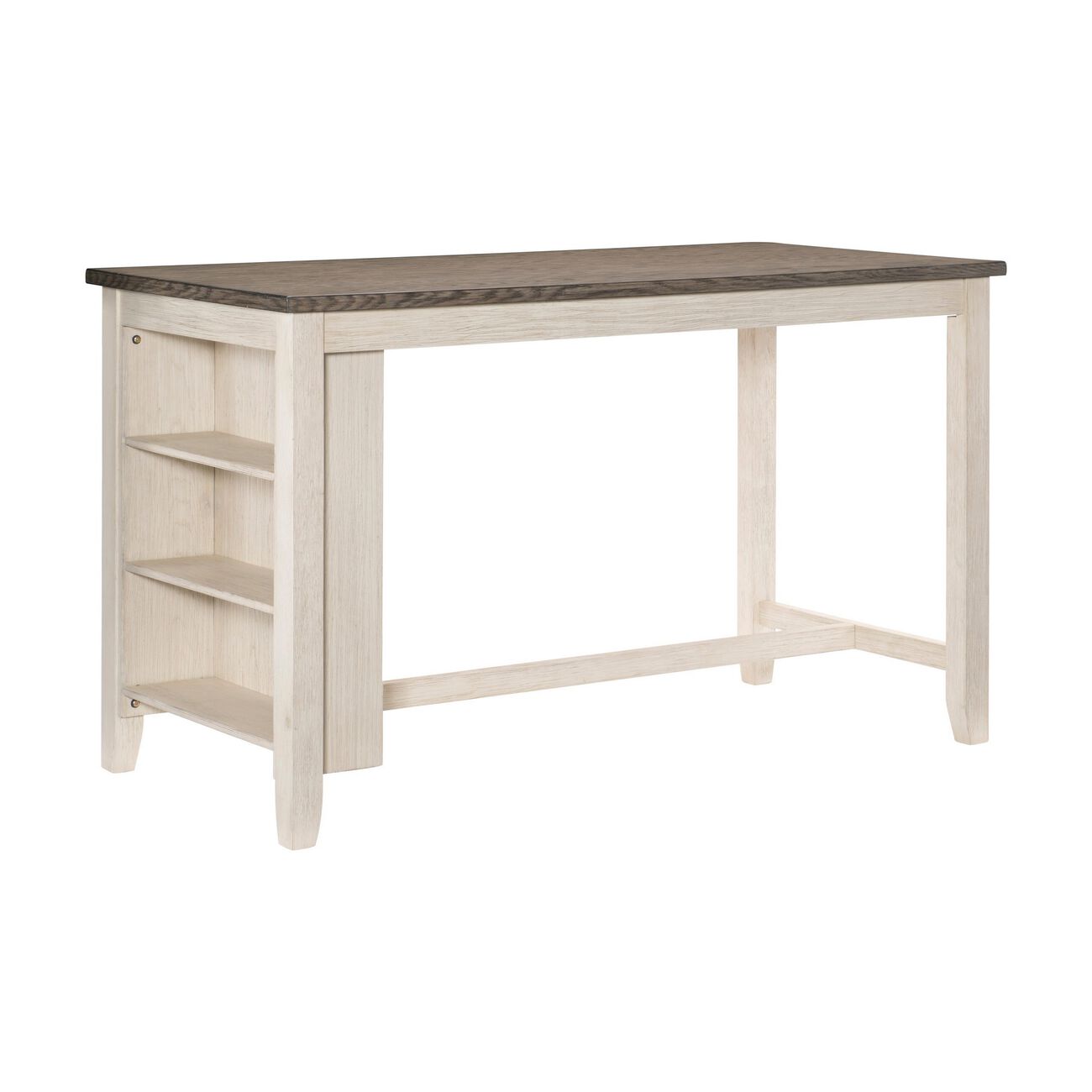 Wooden Counter Height Table with 3 Shelves, Antique White and Gray