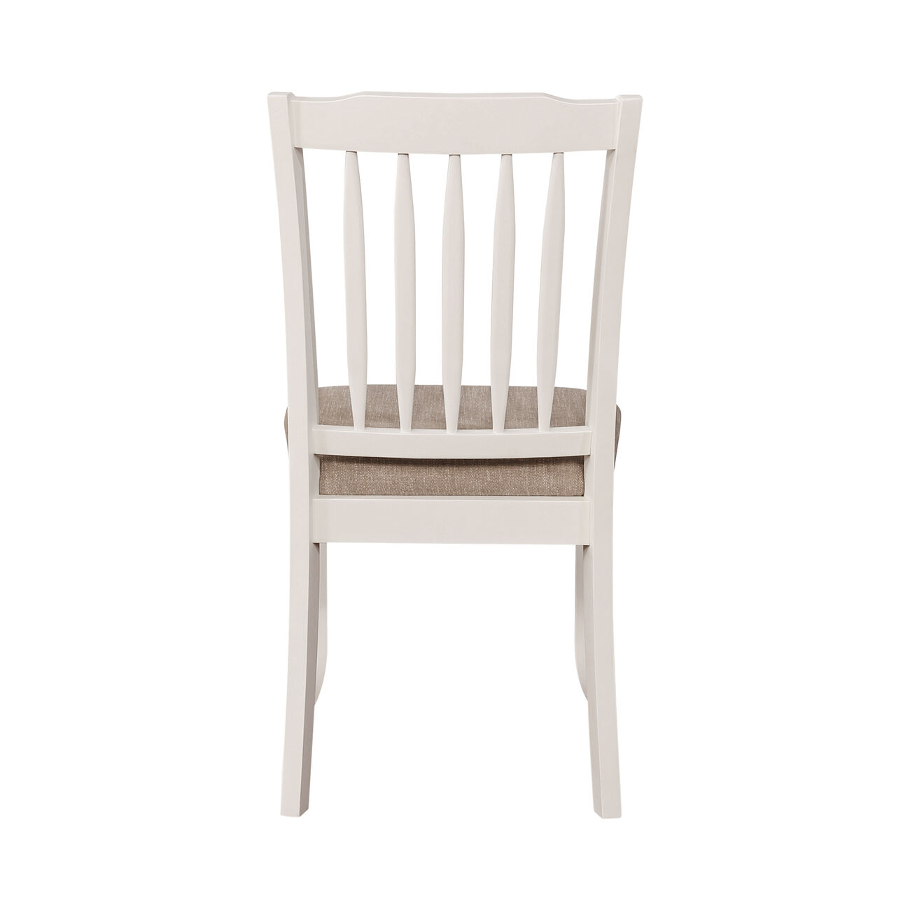 Slatted Wooden Dining Chair with Padded Seat, Set of 2, White and Beige