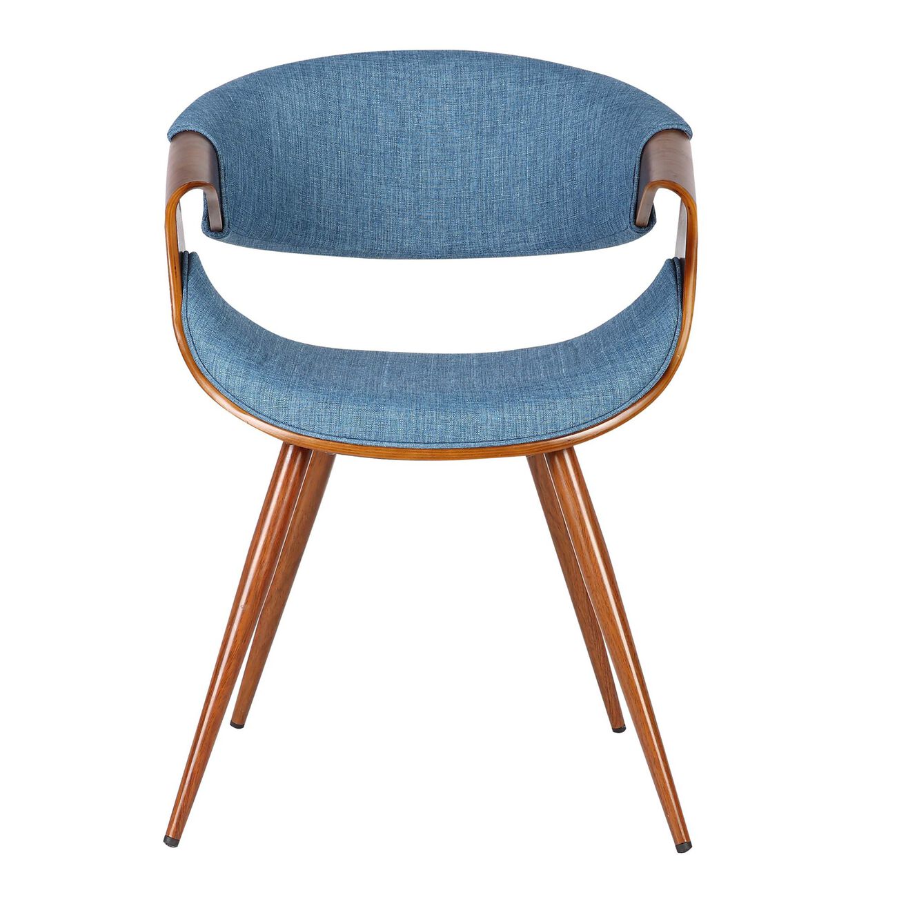 Curved Back Fabric Dining Chair with Round Tapered Legs, Brown and Blue