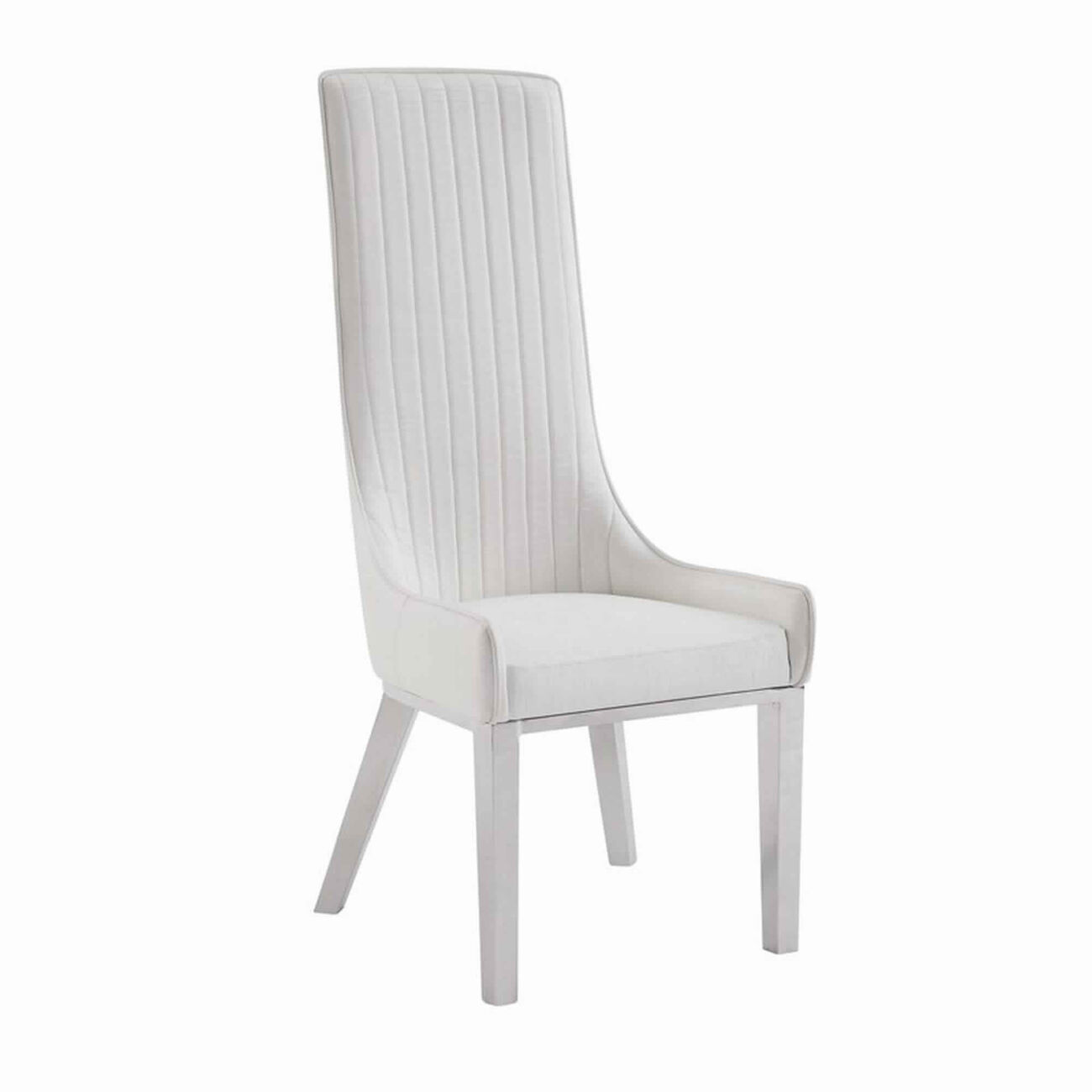 Leatherette Dining Chair with Vertically Stitched Backrest, Set of 2, White
