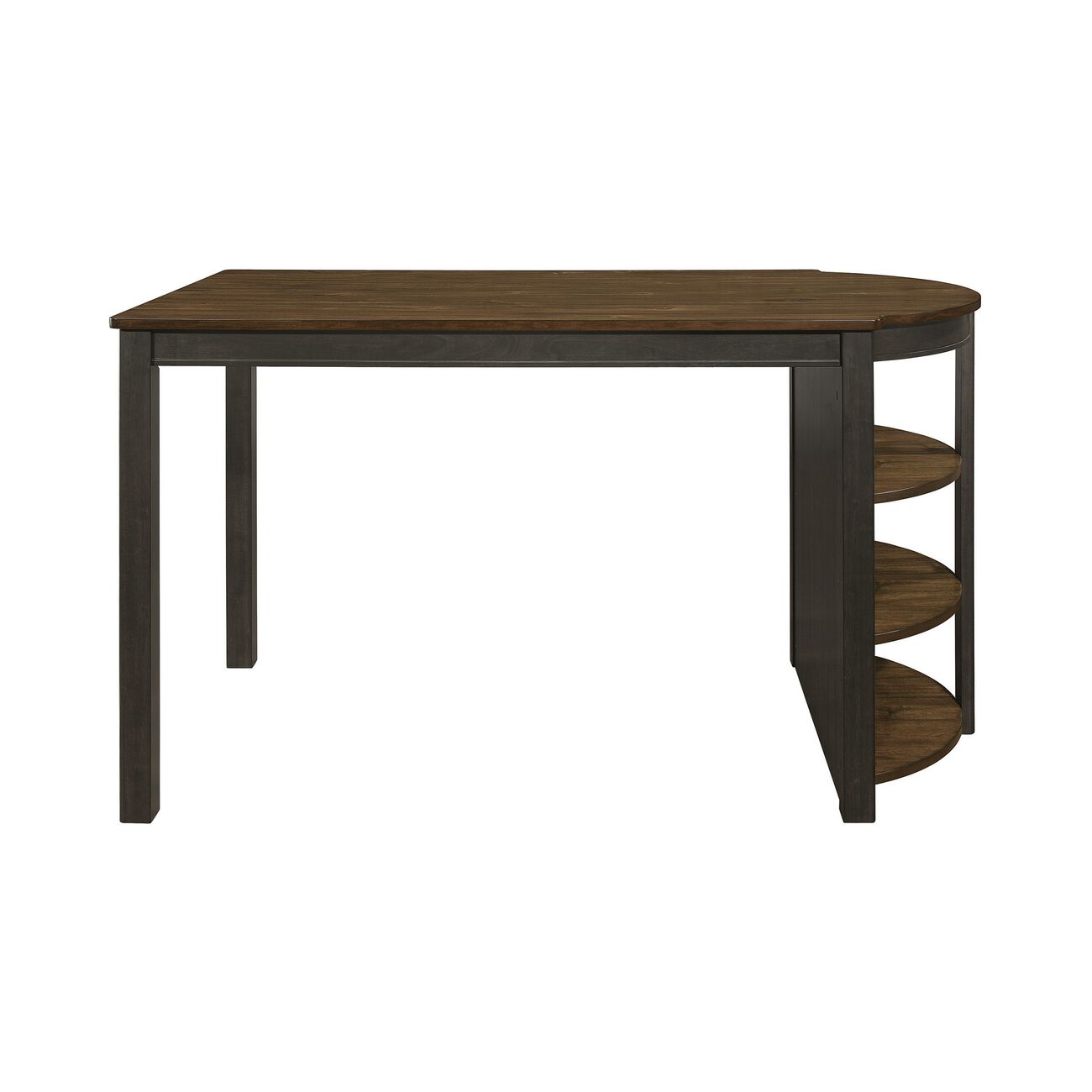 Wooden Counter Height Table with 3 Side Shelves, Brown and Gray