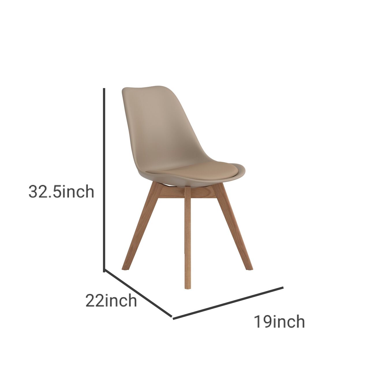 Fabric Dining Chair with Bucket Cushion Seat, Set of 2, Taupe Brown