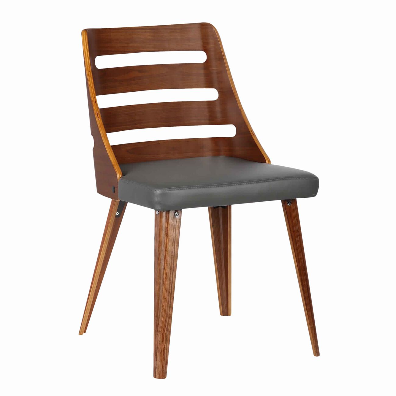 Leatherette Seat Dining Chair with Curved Ladder Backrest, Brown and Gray