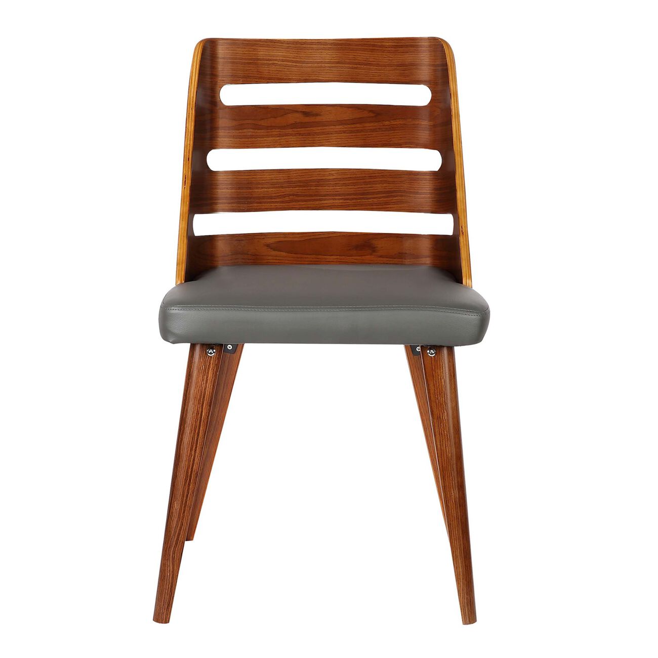 Leatherette Seat Dining Chair with Curved Ladder Backrest, Brown and Gray