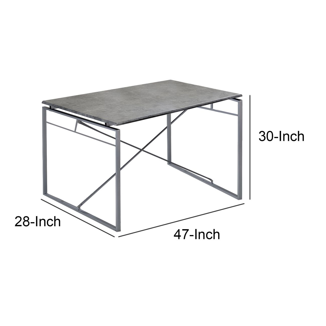 Rectangular Wooden Dining Table with X Shape Metal Base, Gray and Silver