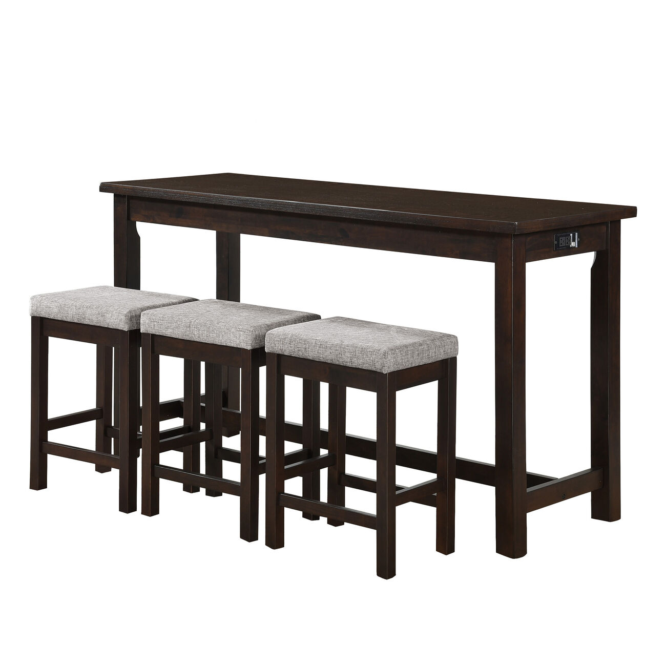 1 Drawer Counter Height Table with Backless Stools,Set of 4,Brown and Gray