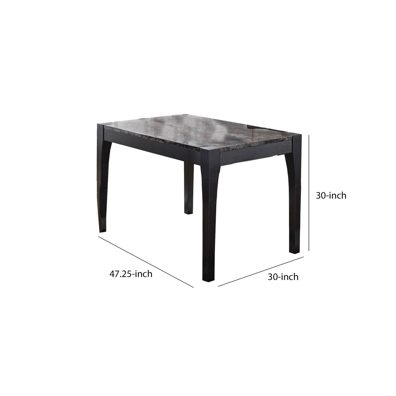 Faux Marble Top Wooden Dining Table with Straight Legs, Dark Brown