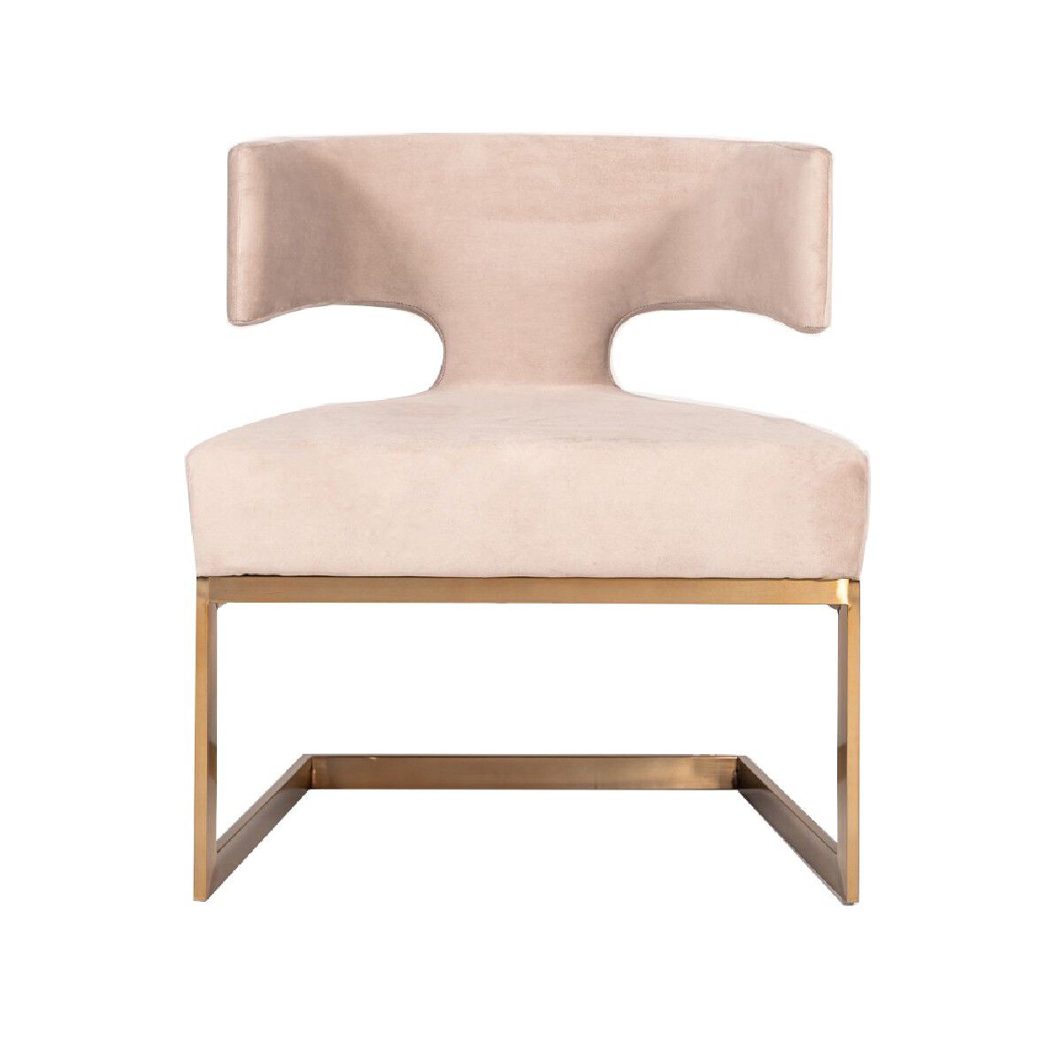 Fabric Upholstered Dining Chair with Brass Cantilever Base, Beige and Gold