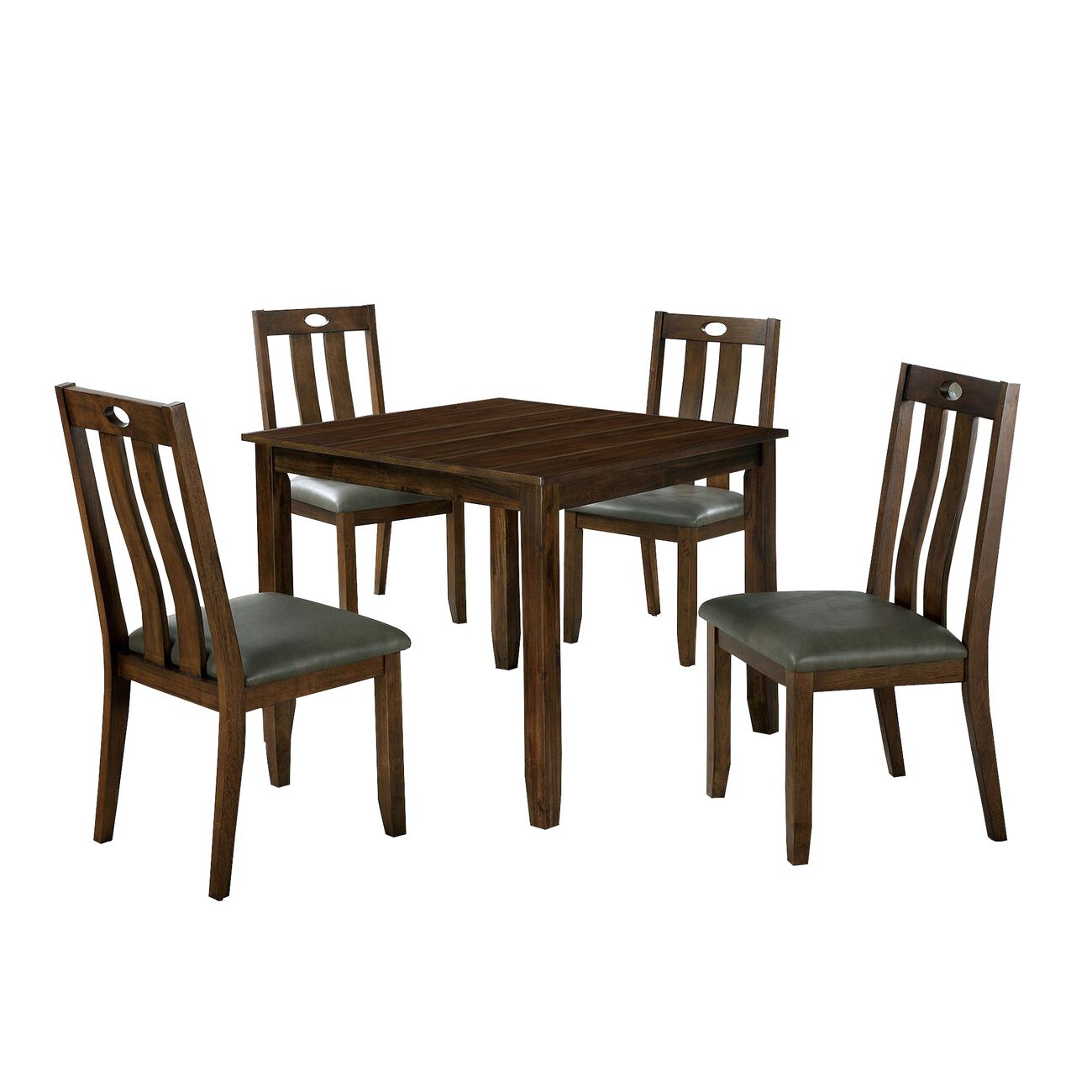 5 Piece Wooden Dining Set with Square Table, Brown