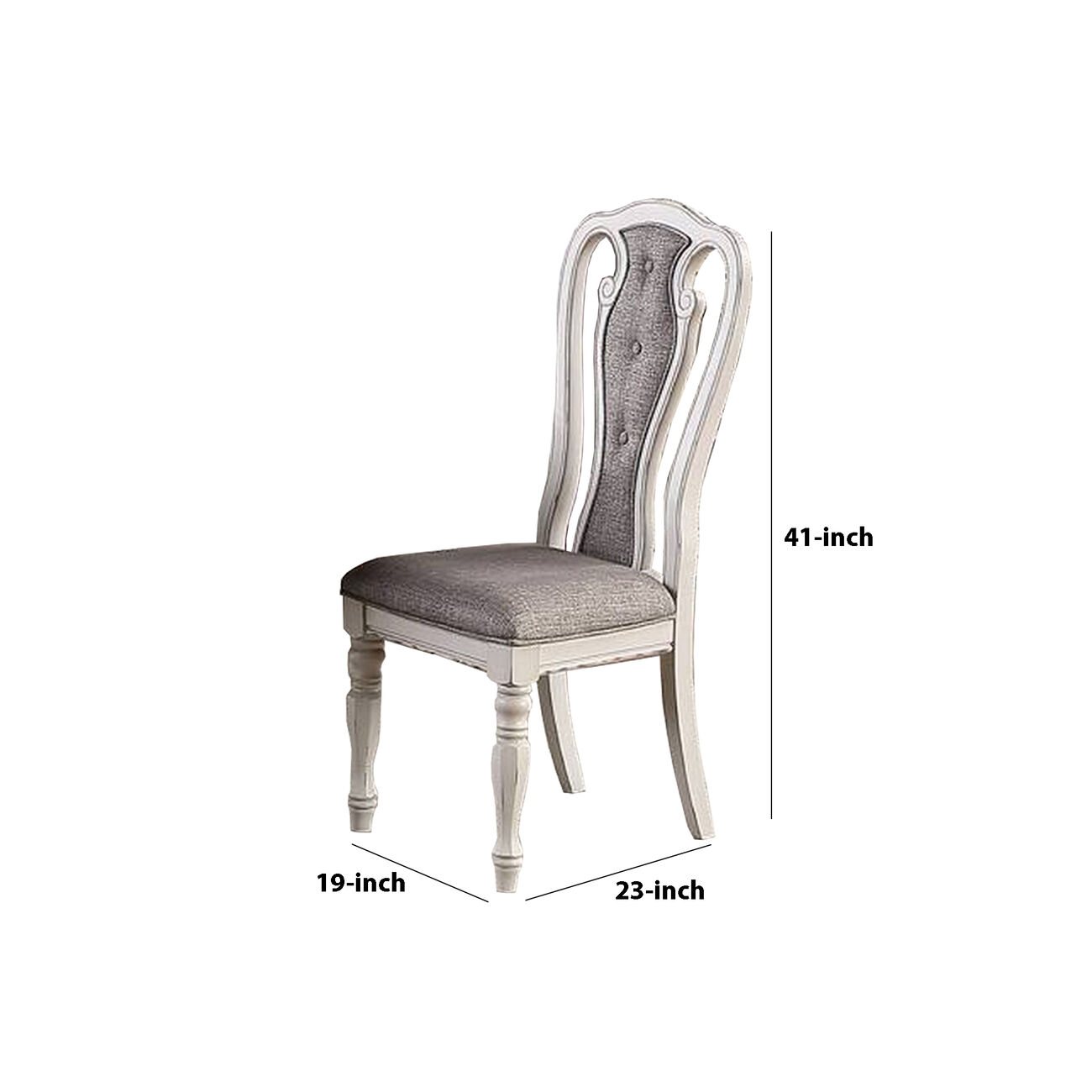 Dining Chair with Button Tufted Backrest and Padded Seat Set of 2, White and Gray