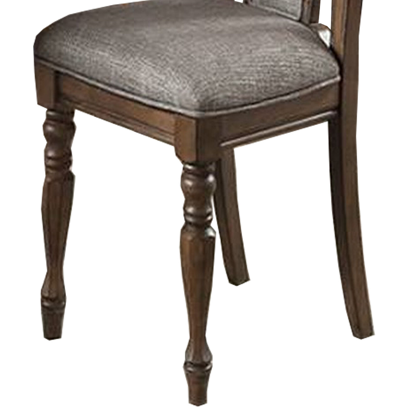 Wooden Dining Chair with Button Tufted Back, Set of 2, Brown and Gray