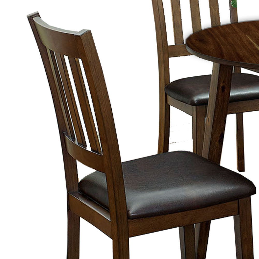 Wooden Dining Table with Ladder Back Style Chairs, Set of 5, Brown