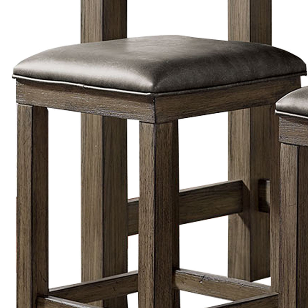 Wooden Counter Height Dining Table with 2 Padded Stools, Set of 3, Brown & Gray