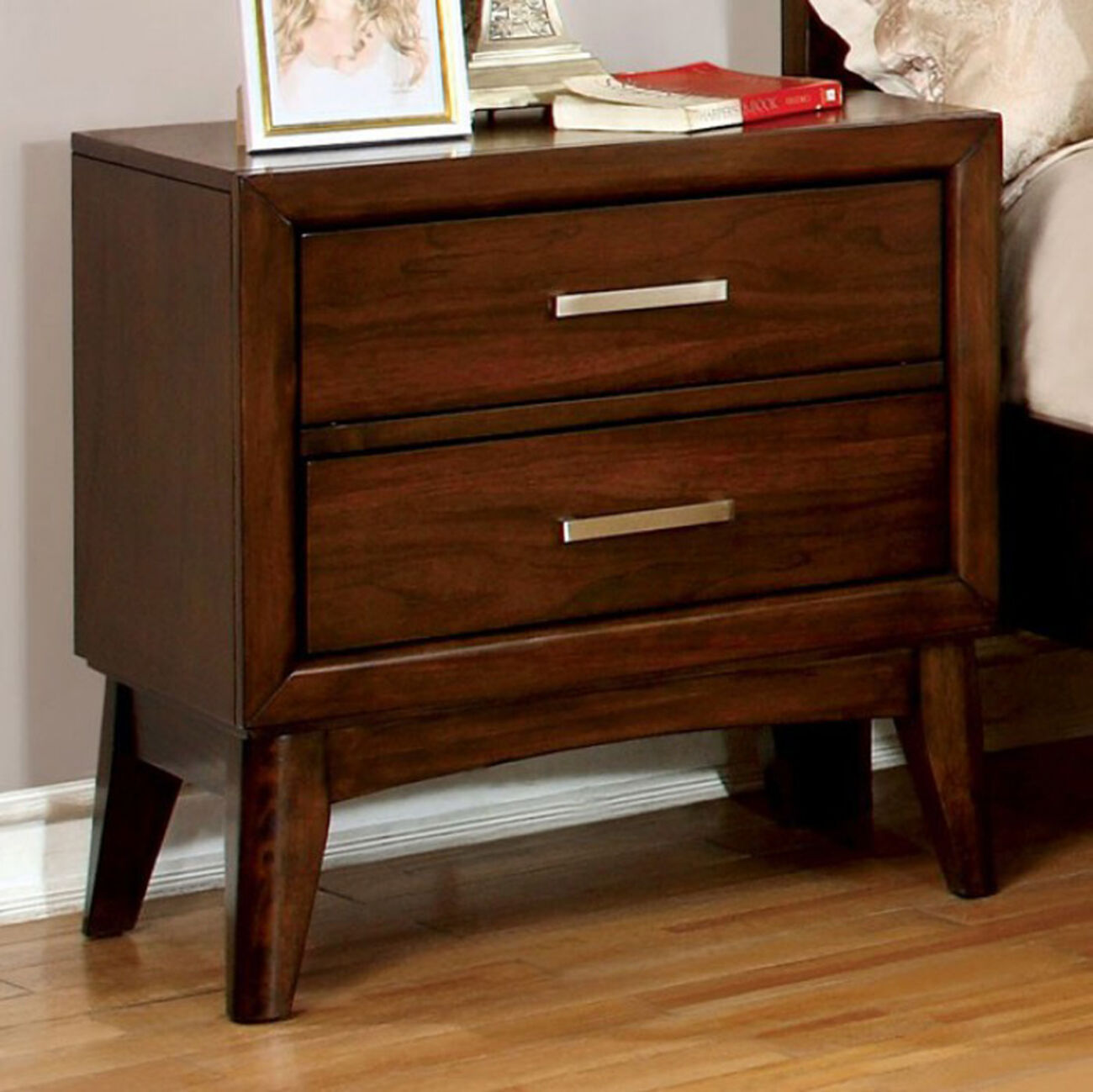 Snyder Transitional Nightstand, Brown Cherry Finish