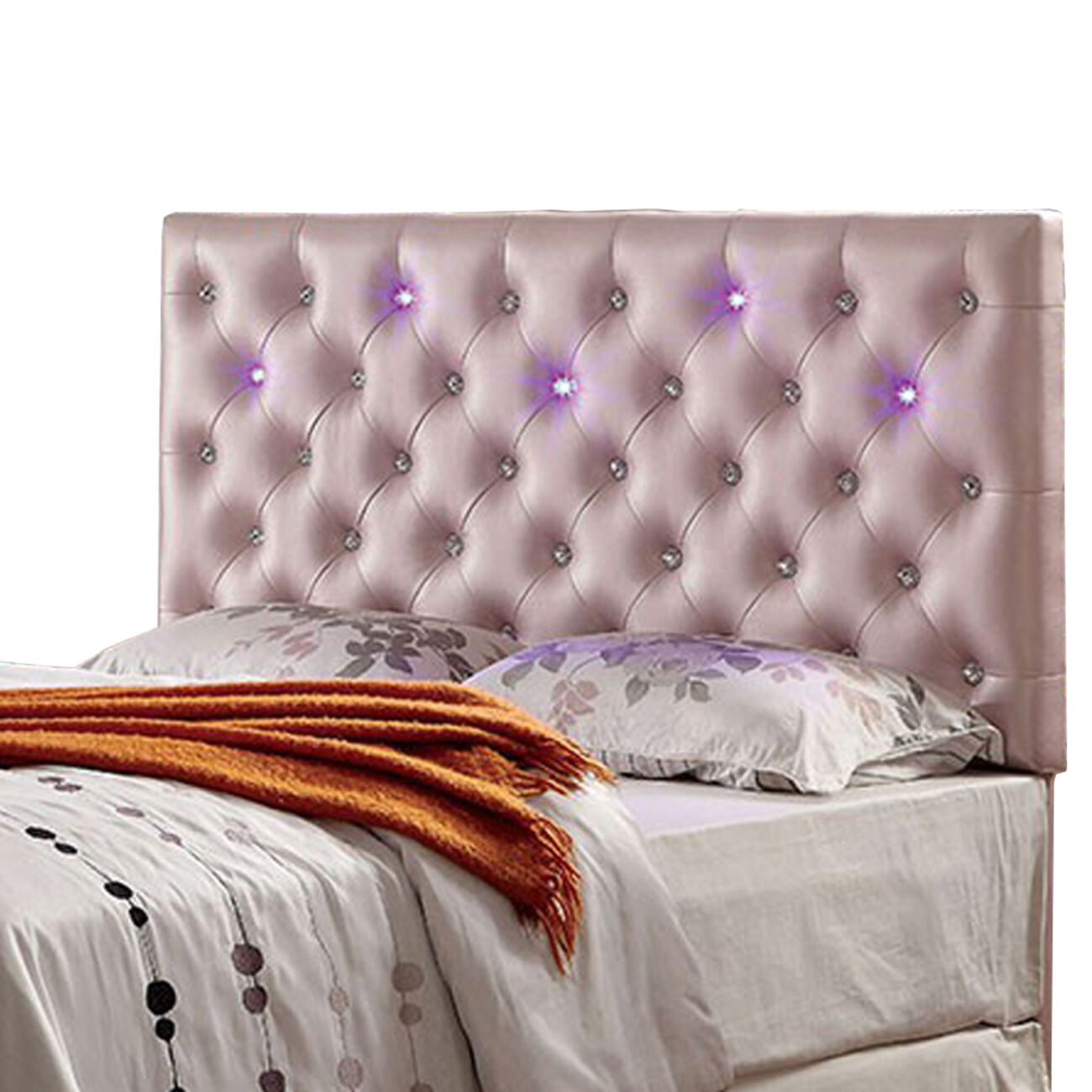 Upholstered King Bed Headboard With Led Lighting, Pink