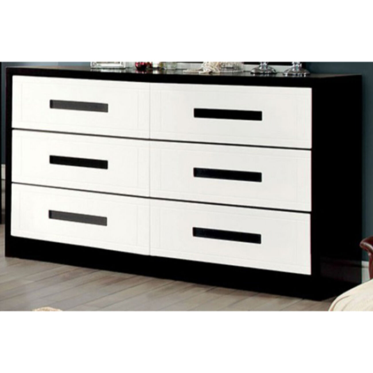 Perpetual Designed Wooden Dresser, White And Black