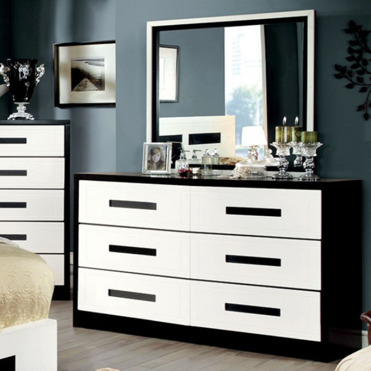 Perpetual Designed Wooden Dresser, White And Black