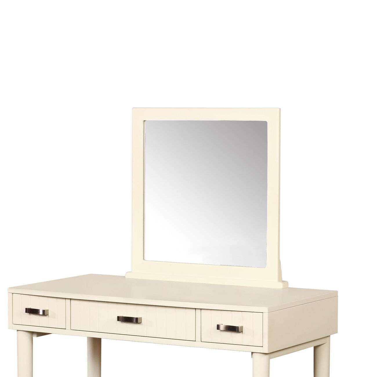 Wooden Vanity Set with 3 Drawers and Round Legs, Cream and Green